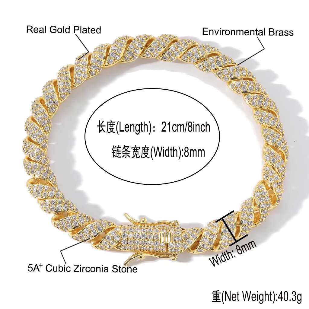 BES 8MM Brass Micro Paved 5A Cubic Zirconia Length Rope Chain Necklace Iced Out Bling CZ HipHop Jewelry