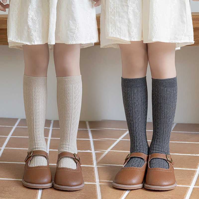 1 Pairs Retro Solid Color Linen Kids Socks Autumn Boys Girls Baby Knee High Long Socks Soft Cotton Warmth Children School Socks G251124