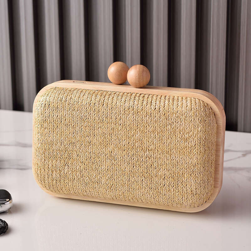 Dinner Bag Summer Solid Wood Frame Banquet Bag Woven Fabric Handbag Simple Daily Style KQ