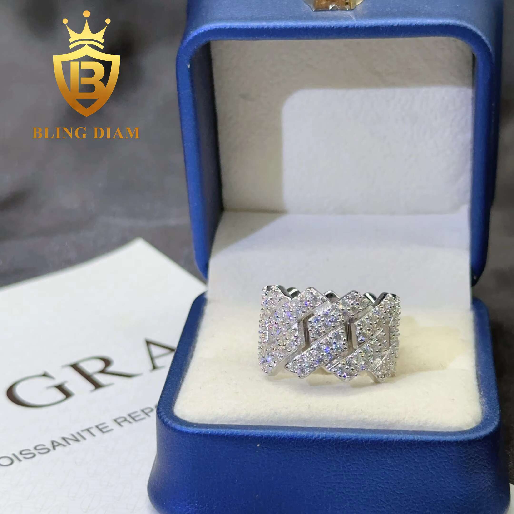 Blingdiam Jewelry Custom Hip Hop Ring Pass Diamond Tester S925 Silver Moisssanite Diamond Ice Out Ring