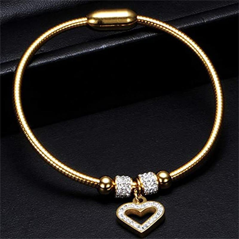 Fashionable minimalist Korean version of the new Ins hollowed out dia studded titanium steel snake chain bracelet with magnetic buckle and hand ring f
