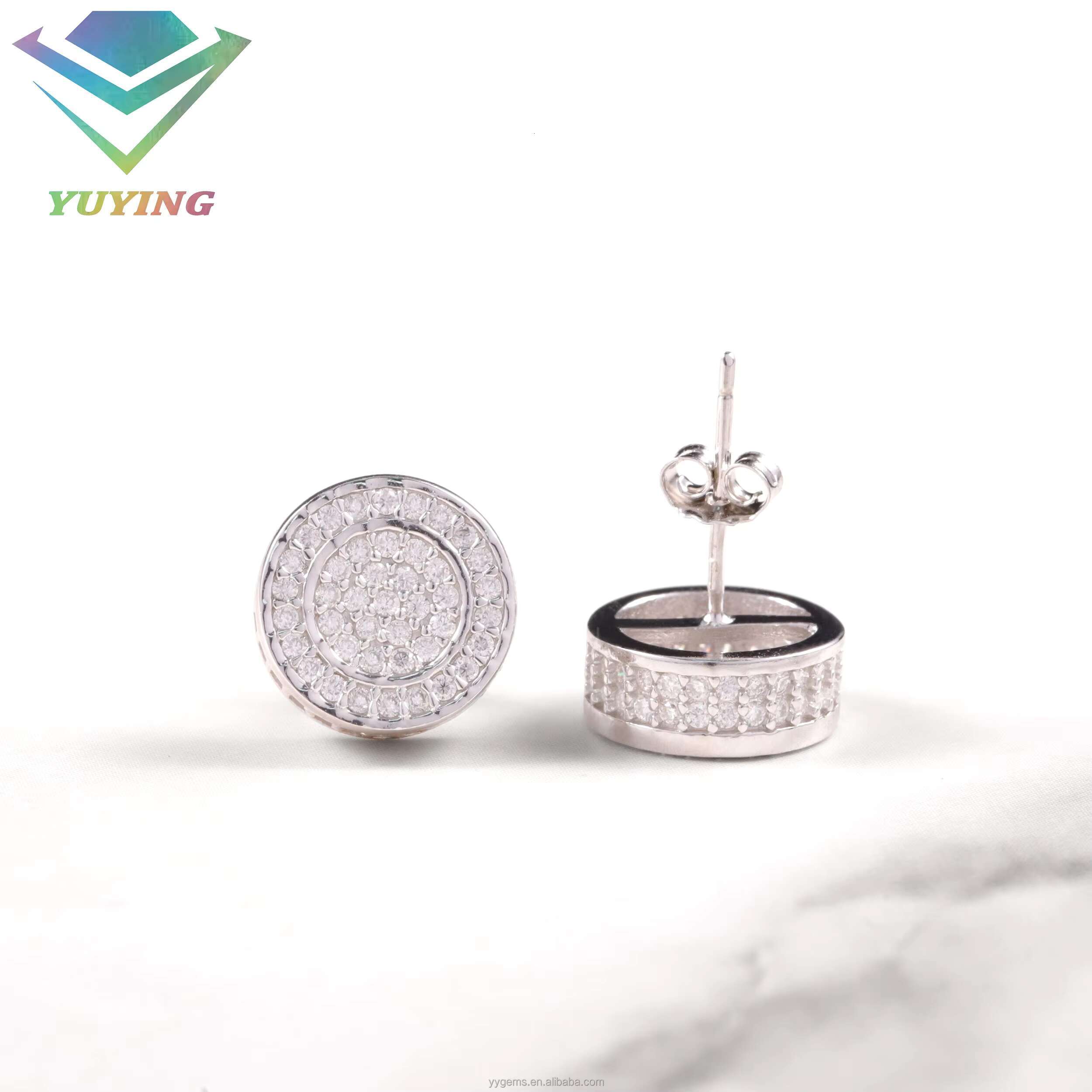 Fashion Style 10MM Iced Out VVS Moissanite Set Gold Plated S925 Stamp Silver Earring Studs Jewelry Men Women