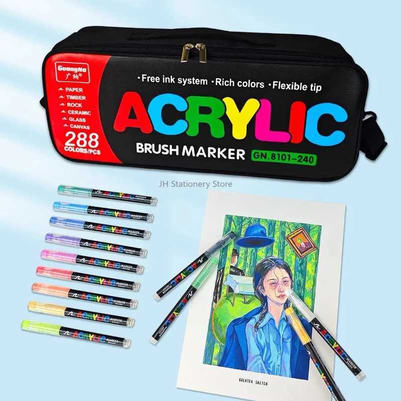 GuangNa 288/168 Colors Set Acrylic Paint Markers Brush Tip Paint For Rock Painting Festival Gift DIY Art Pens School Stationery G251124