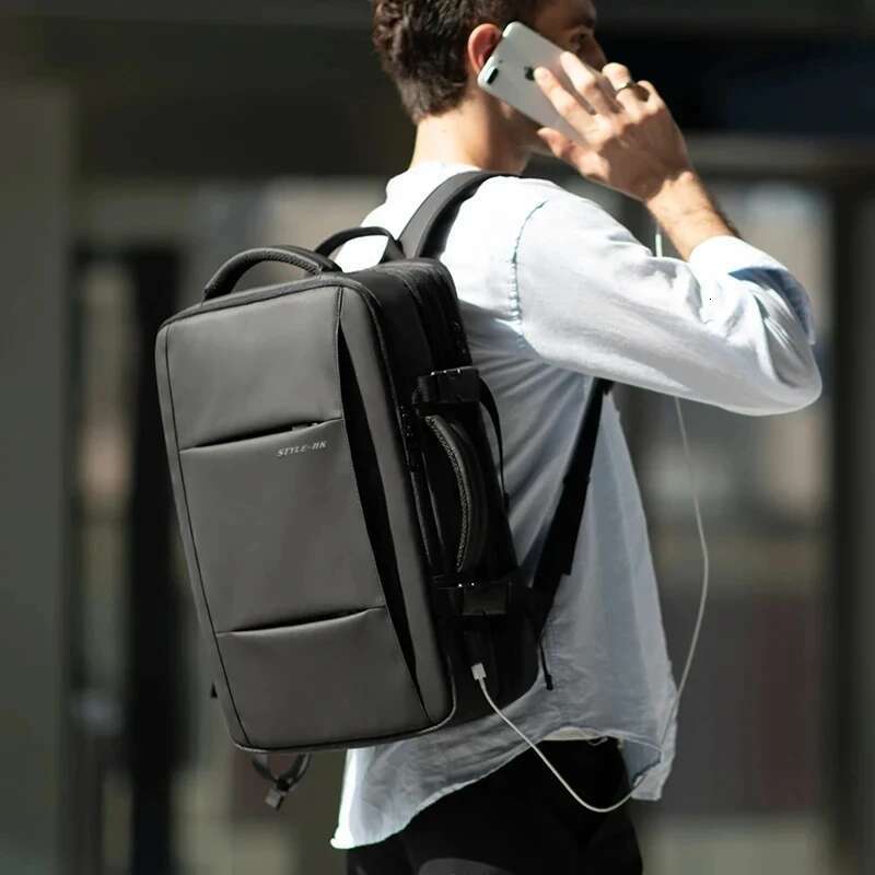 HK Business For Men Waterproof Anti-Theft Laptop Backpack Casual Large Capacity Expandable Travel Bag Short Trip