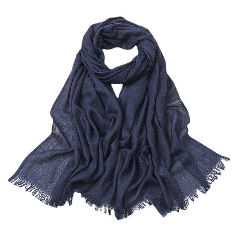 K494 Pure color linen scarf for women Spring and summer new cotton and linen candy monochrome warm gauze scarf travel sunscreen shawl gift