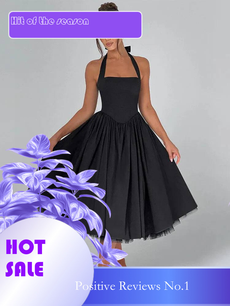 Dongdumaoyi Townlike Waist Wrap A Line Dress Women Halter Spring Summer Midi Long Nightclub Sexy Party Dresses With Lining