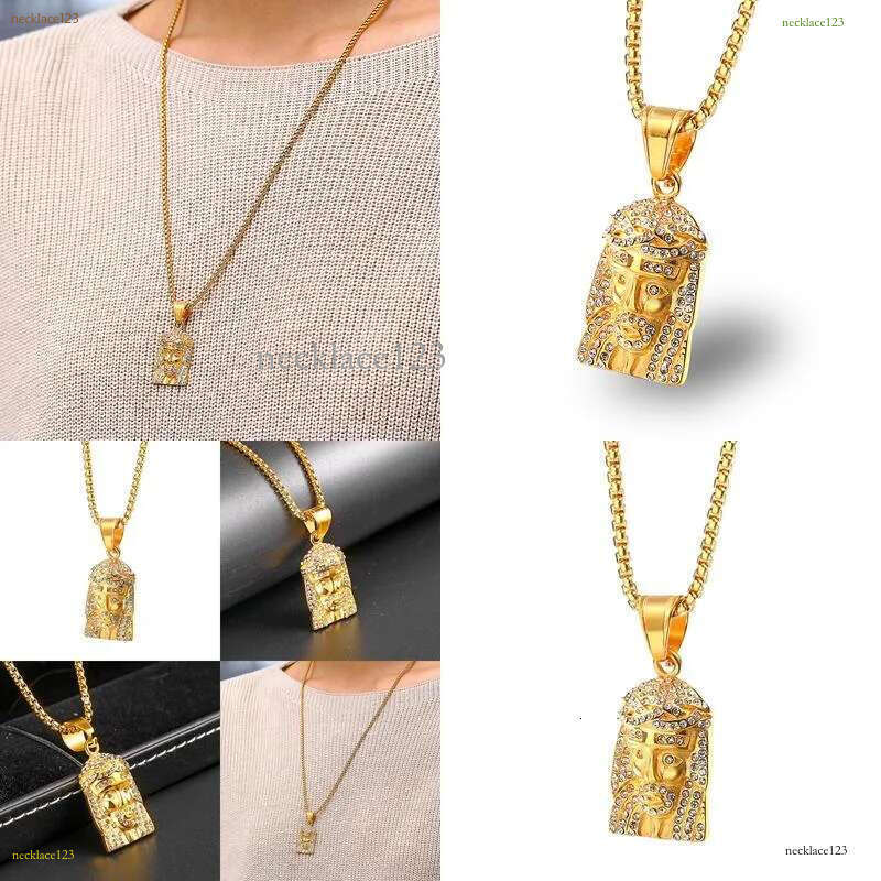 Pendant Necklaces Mens Hip Hop Necklace Jewelry Iced Out Jesus Piece With 60Cm Gold Cuban Chain Drop Delivery Pendants Dhgarden Oio