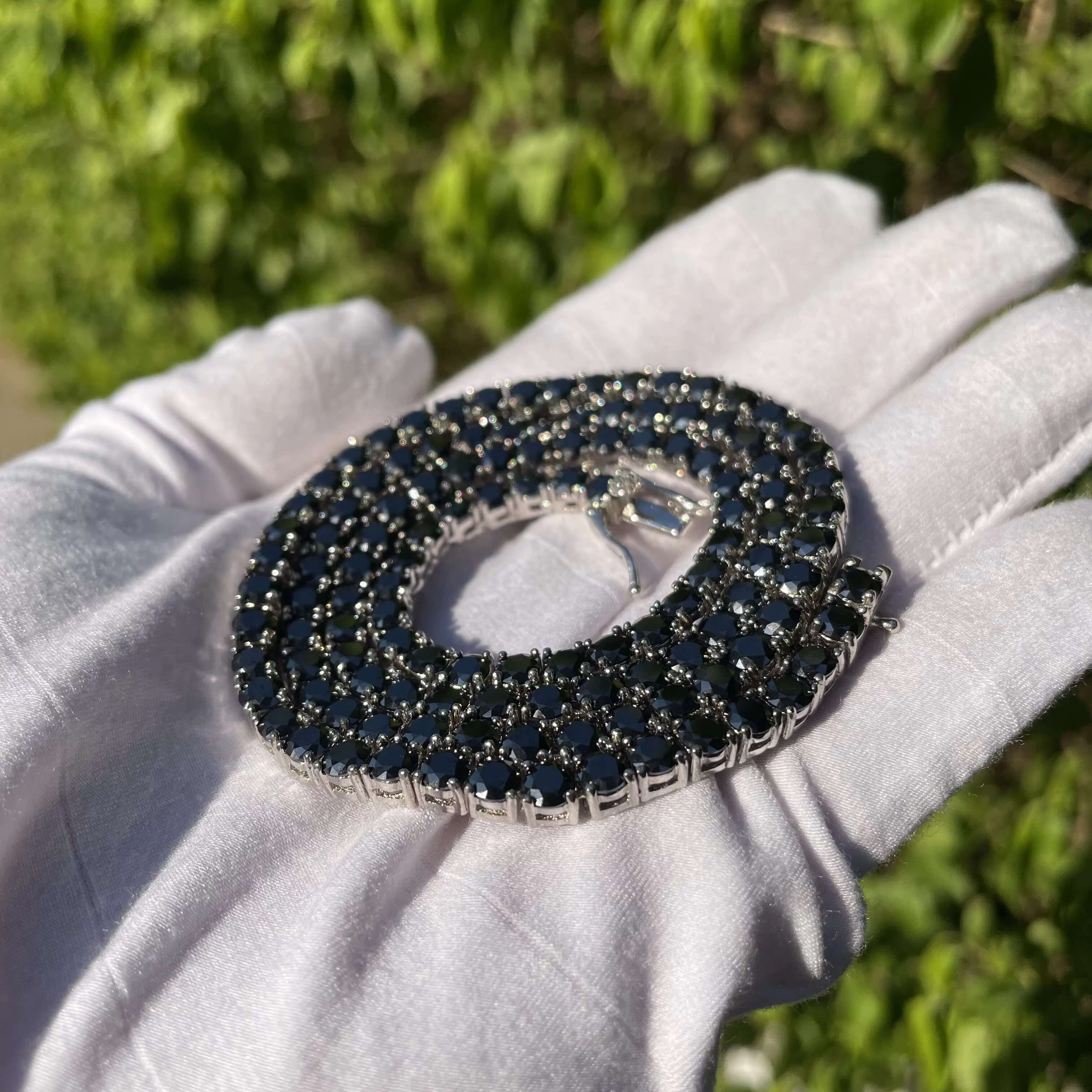 Fashion Chain Sterling Silver S925 Black VVS Moissanite Full Size Tennis Chain Iced Out Hip Hopchain