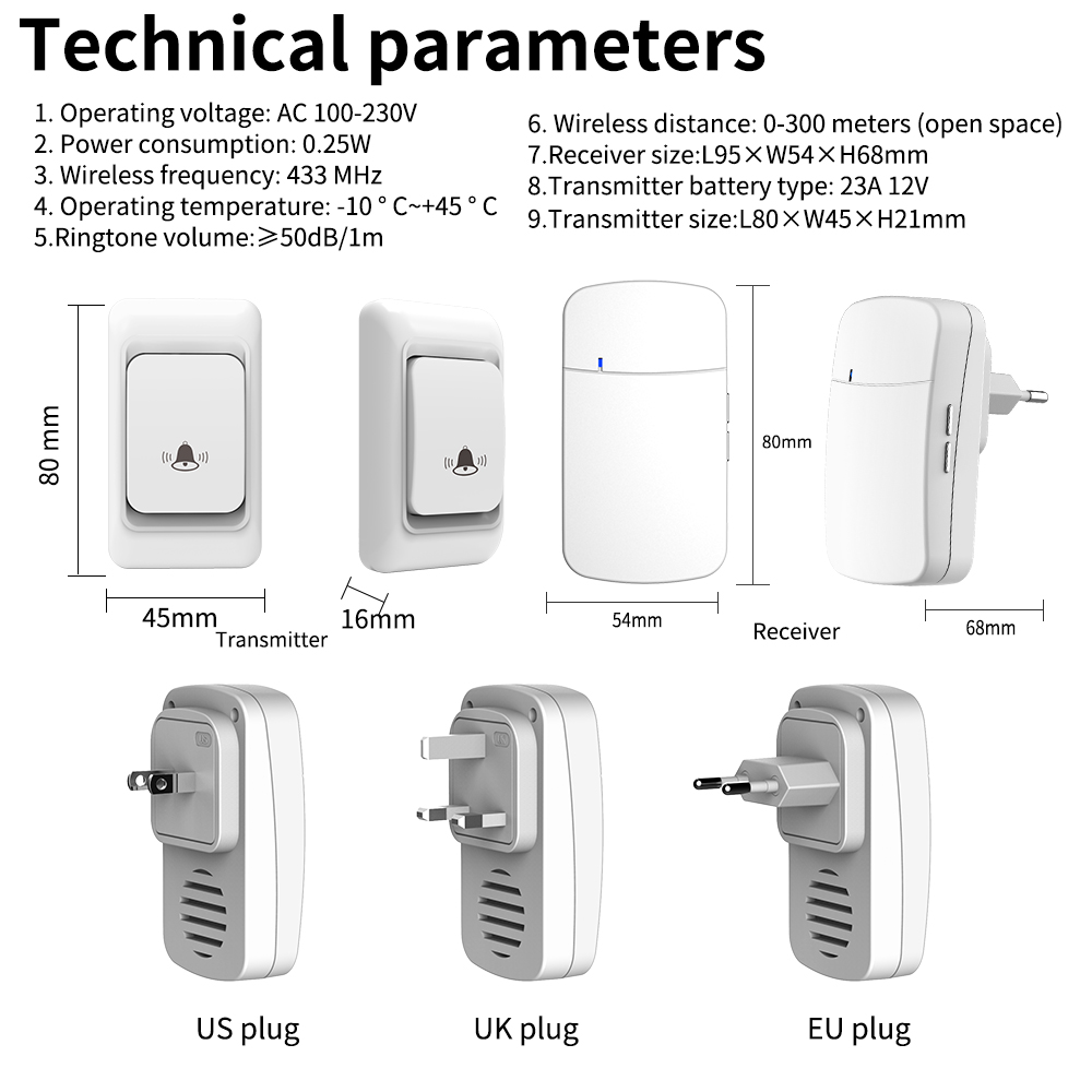 Smart Doorbell House Ringtone Kit 150M Remote Control EU UK US Plug Home Garden Remote Welcome to my melody doorbell