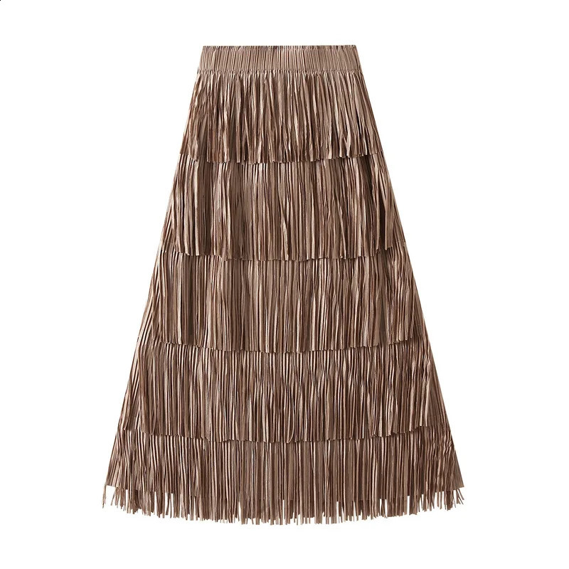 In 2025 Women Trendy Tassel Elegant Long Skirt Female Summer Korean Fashion High Waist A-line Red Skirts 250421