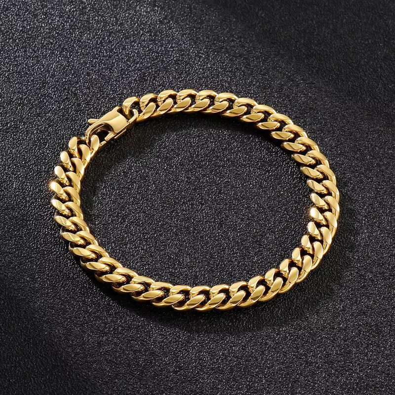 KALEN Men 210X6/8/10mm Gold/Silver Stainless Steel Hip Hop Cuban Link Bracelet