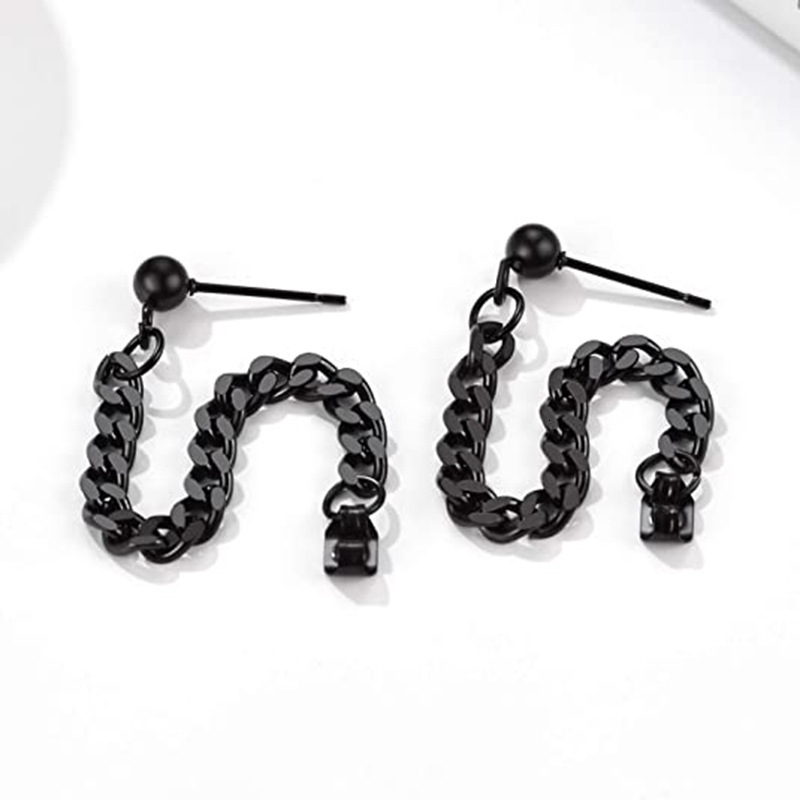 Top source black sier trendy men's personalized stainless small ball earrings, titanium steel chains