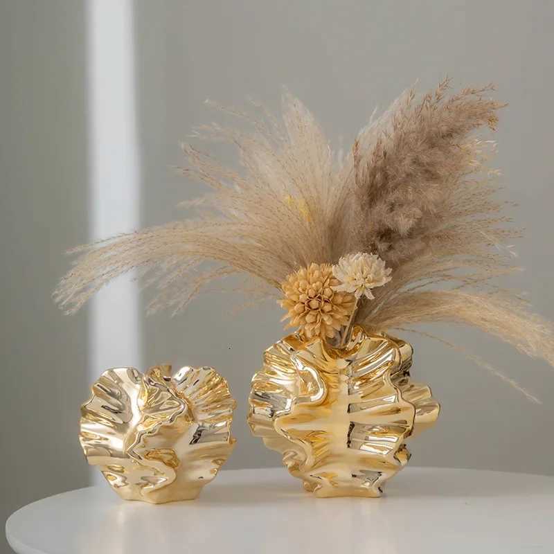 European Style Electroplated Ceramic Vase Light Luxury Gold Hydroponic Dry Flower Planter Home Decoration Ornament Handicraft C251124