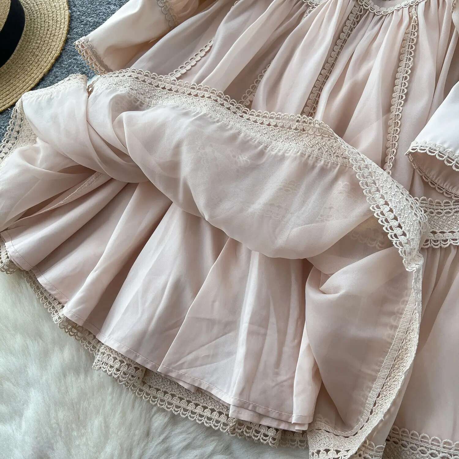 Short Dresses Shirt Women Spring Autumn Single Breasted Stand Collar Embroidered Crochet Formal Ocn Party Vestidos