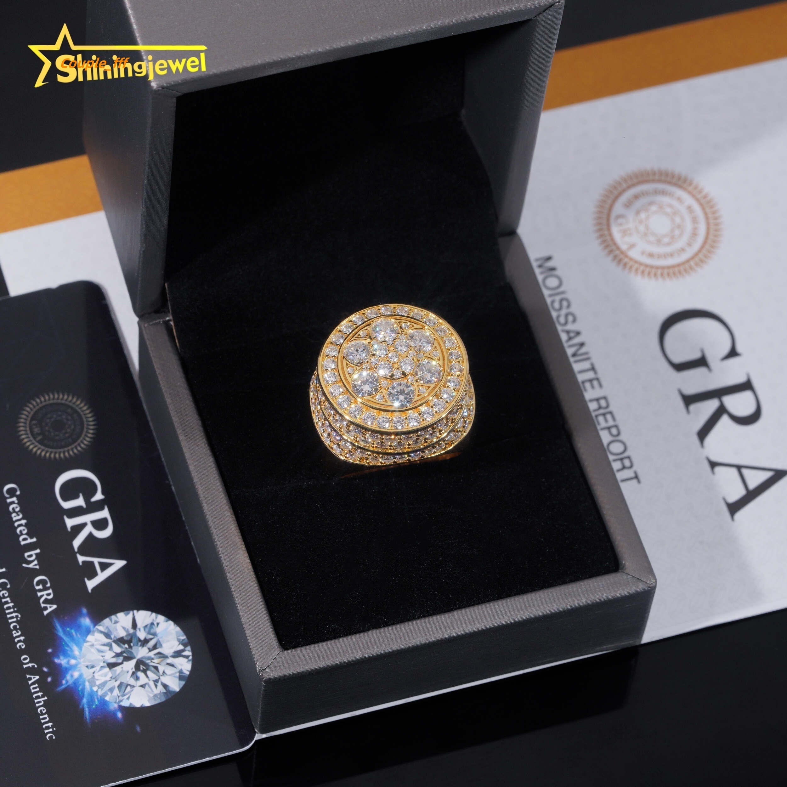 Fine Jewelry 925 Sterling Silver Gold Plated Hip Hop Jewelry New Style VVS Diamond Moissanite Iced Out Hip Hop Ring