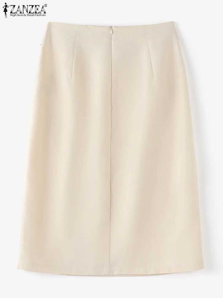 ZANZEA Fashion Work ultra-thin womens retro zipper pencil Midi Skirts elegant OL button ultra-thin womens autumn solid color dress M250424