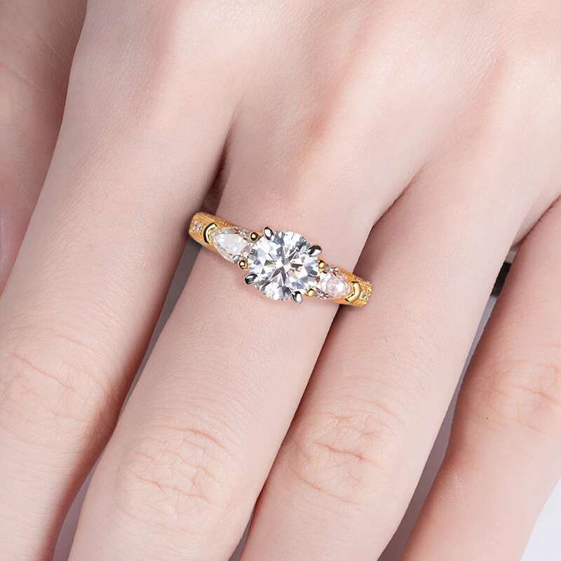 Three Stones 3 Ct All Moissanite Engagement Rings 925 Sterling Silver Plated Lab Created Diamond Wedding Band