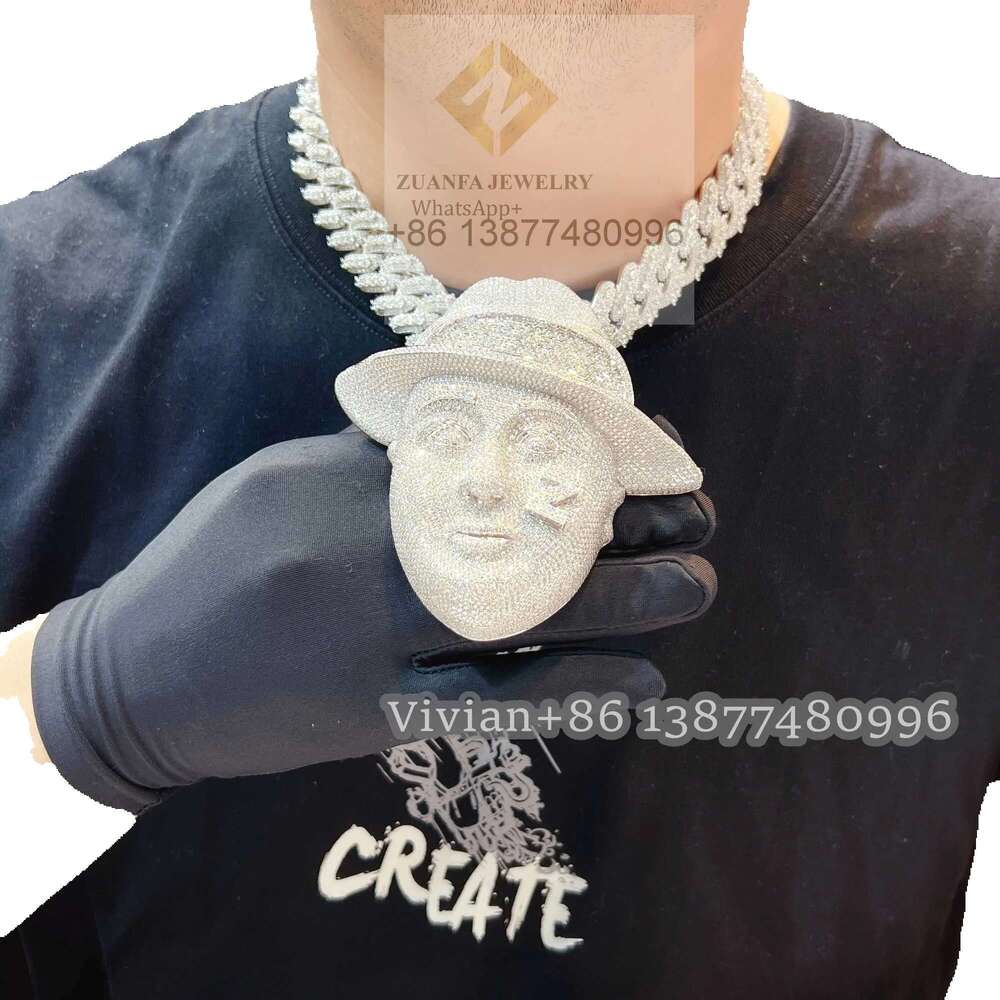 Sterling Sier Moissanite Dia Custom 3D Pendant - Iced Out Hip Hop Jewelry for Men & Women