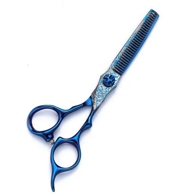 6-Inch Blue Professional Hairdresser Scissors Set Seamless Flat-Toothed Bangs Texturing Thinning Layering Hair Cutting