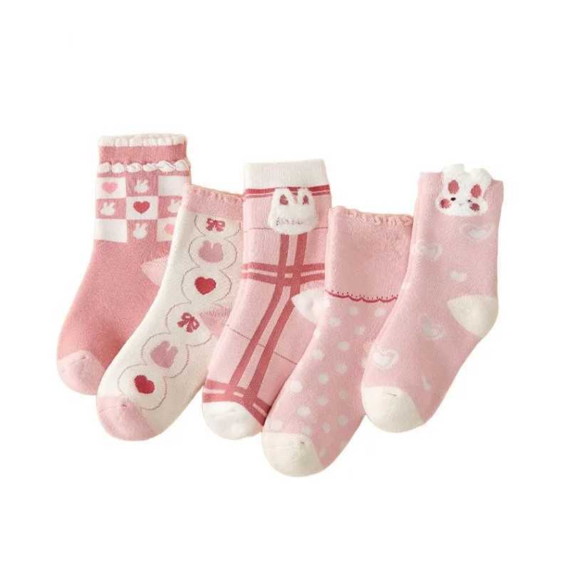 5 Pair Childrens Socks Cute Bunny Thickened Girls Socks Woolen Loop Socks with Velvet Autumn/Winter Mid Tube Socks G251124