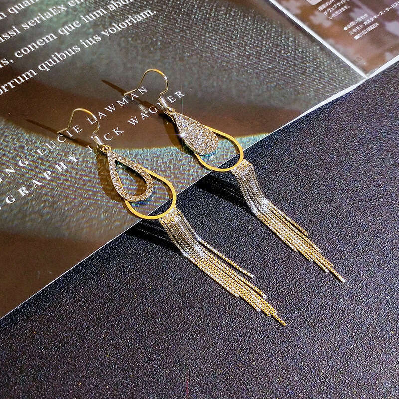 Temperament long style full dia tassel Korean internet celebrity temperament women's sier needles personality exaggerated design earrings