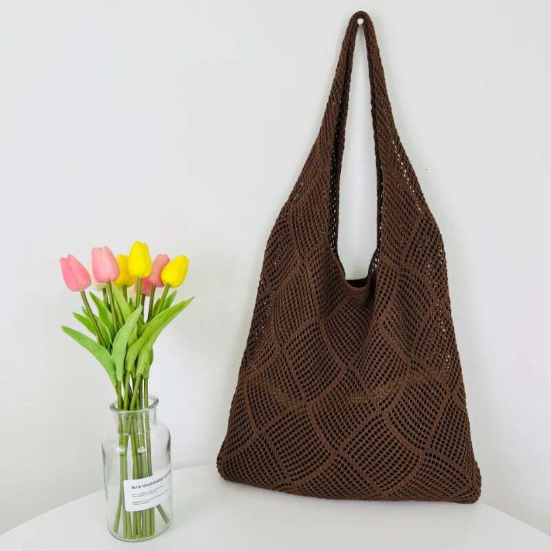Fashion Hollow Design Woven Women Shoulder Knitted Large Capacity Handbag Summer Travel Tote Casual Beach Bag