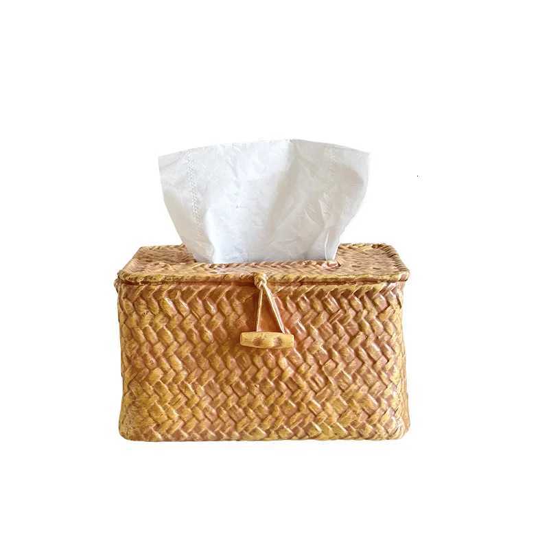 Creative Retro Rustic Imitation Rattan Paper Box Home Living Room Entrance Bedside Restroom Desktop Napkin Box OrnamentsM251124