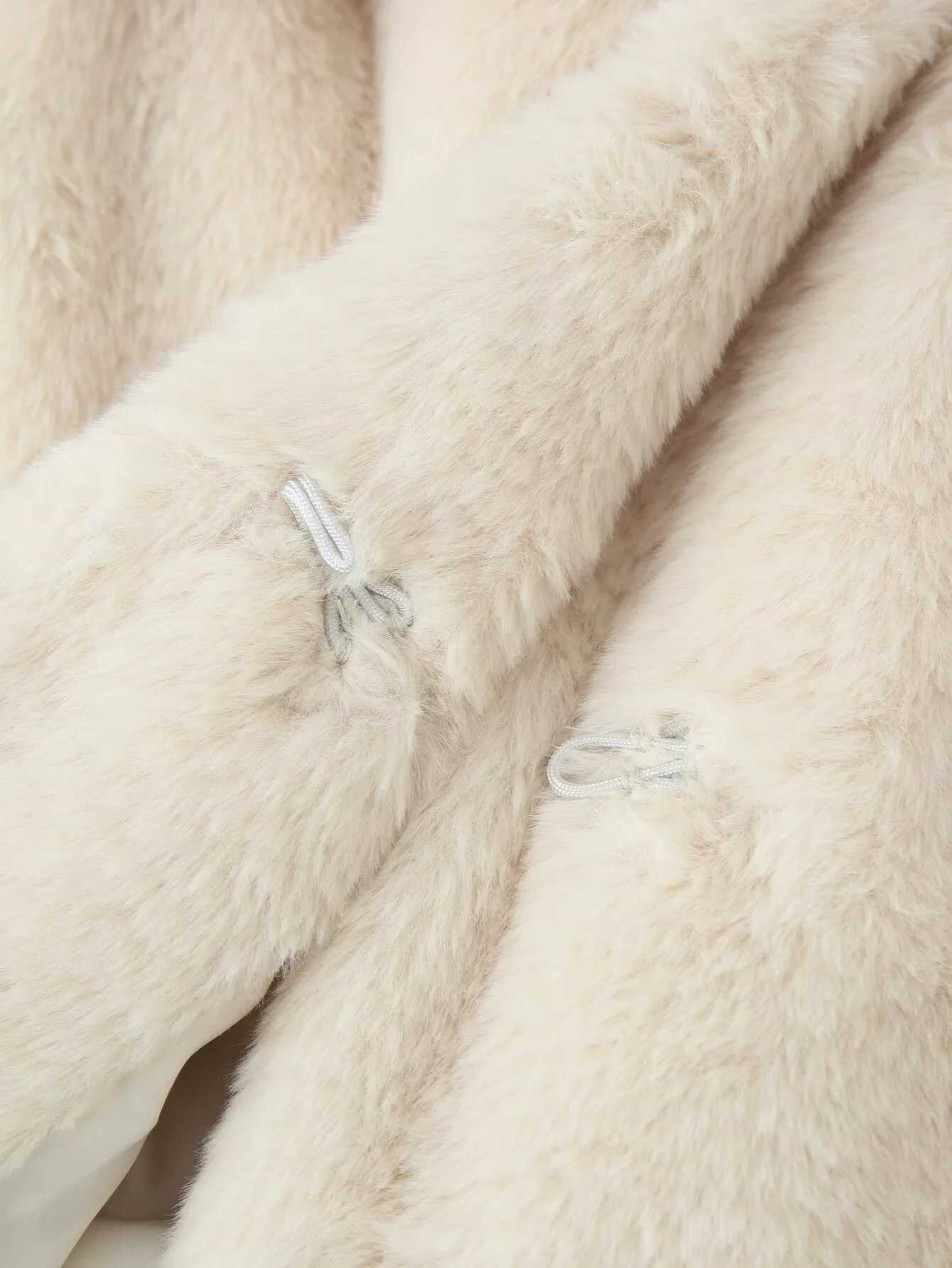 2025 Winter New Womens Casual Fashionable Simple Elegant Versatile Lapel Long Sleeve Coat with Belt and Faux Fur Effect J251124