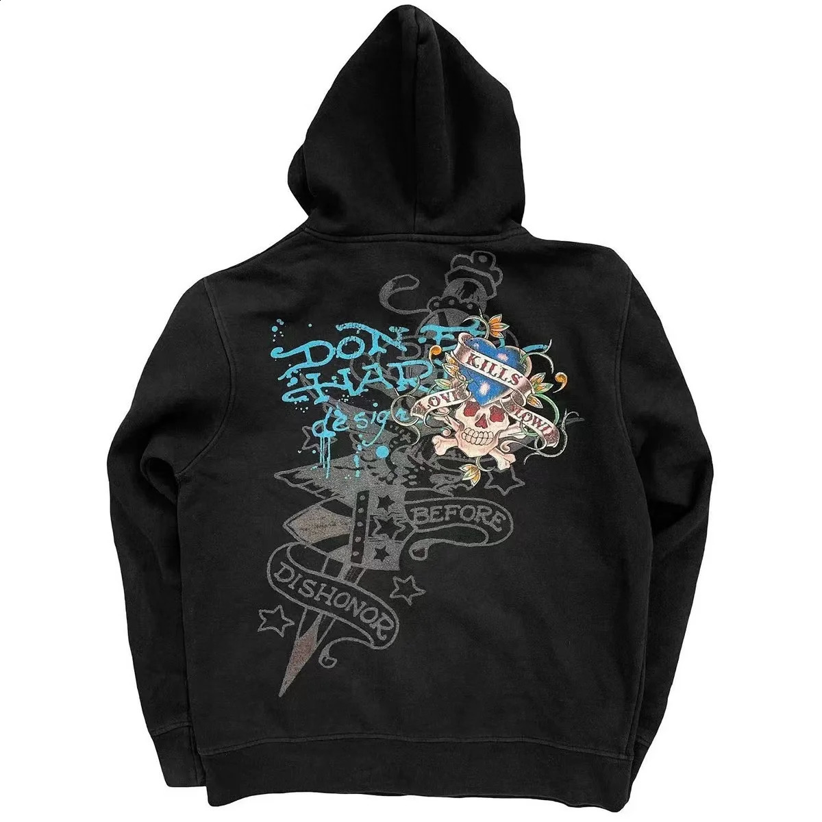 American Y2K vintage cardigan suitable for couples skull lazy style hooded long sleeved hooded sweater 250422