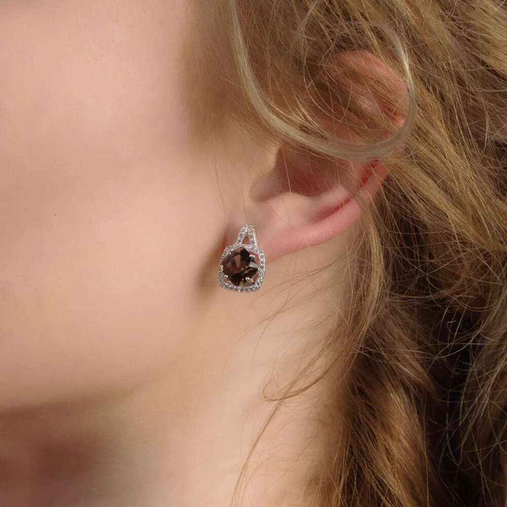 Gem's Ballet Natural Smoky Quartz Genuine sterling sier Clip Earrings For Women Gift Fashion Style Wedding Engagement