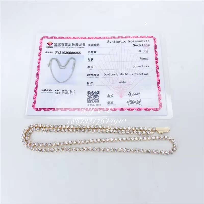Ready to Ship High-end Iced Out Moissanite Diamond 10K/14K/18K Solid Gold Tennis Necklace Chain