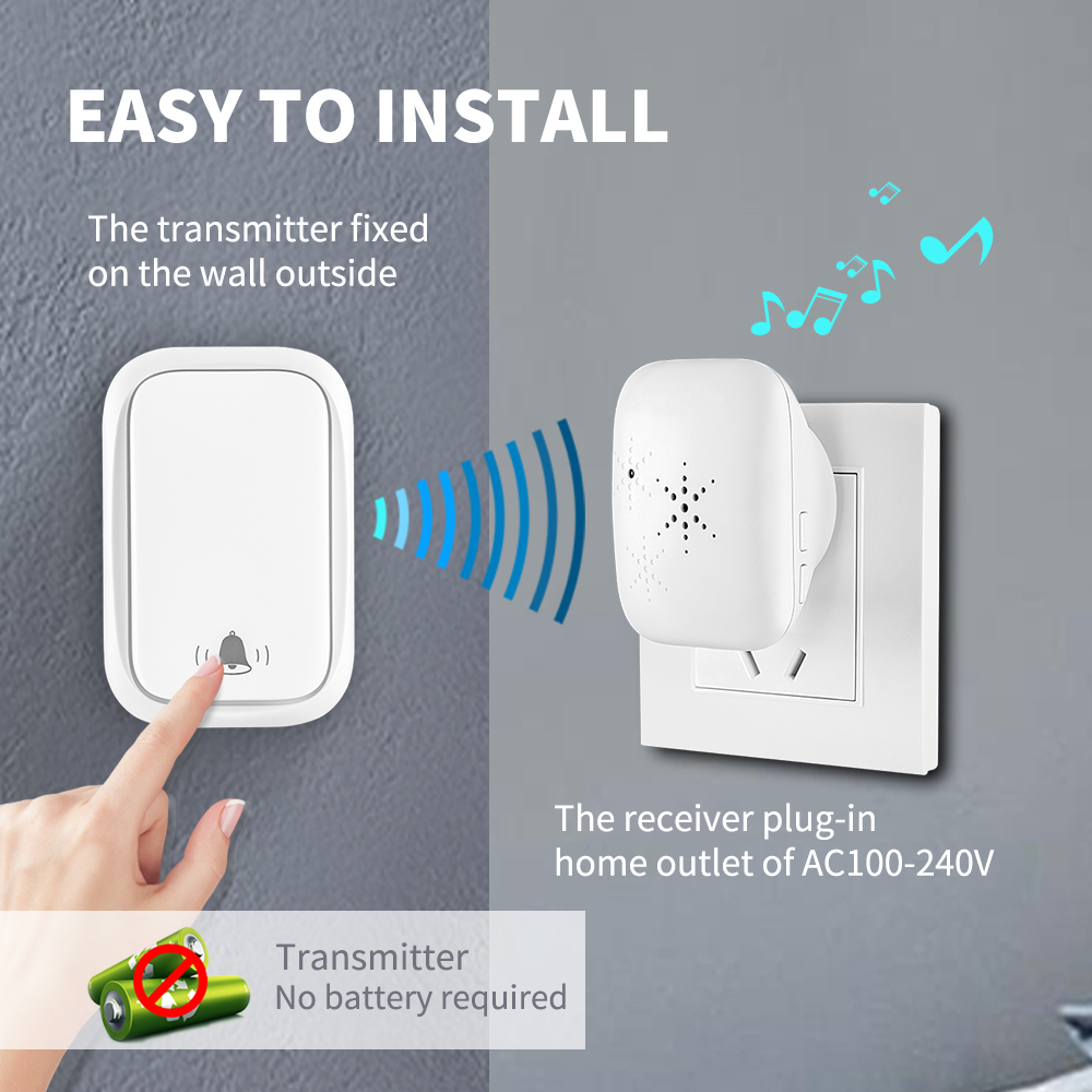 Wireless Doorbell No Battery required Waterproof Door bell 38 music