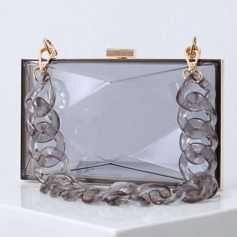 Dinner Bag Diamond Acrylic Single Shoulder Chain Transparent Colorful Square Fashion Dress Handheld Dinner Party Bag KQ