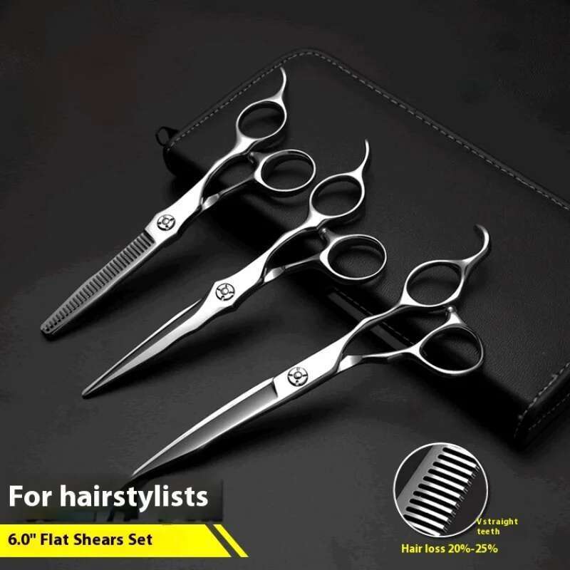 6.0-Inch Imported440C Hairdressing Scissors Salon Hairstylist Professional Flat Cutting Thinning Haircut Barber scissors set