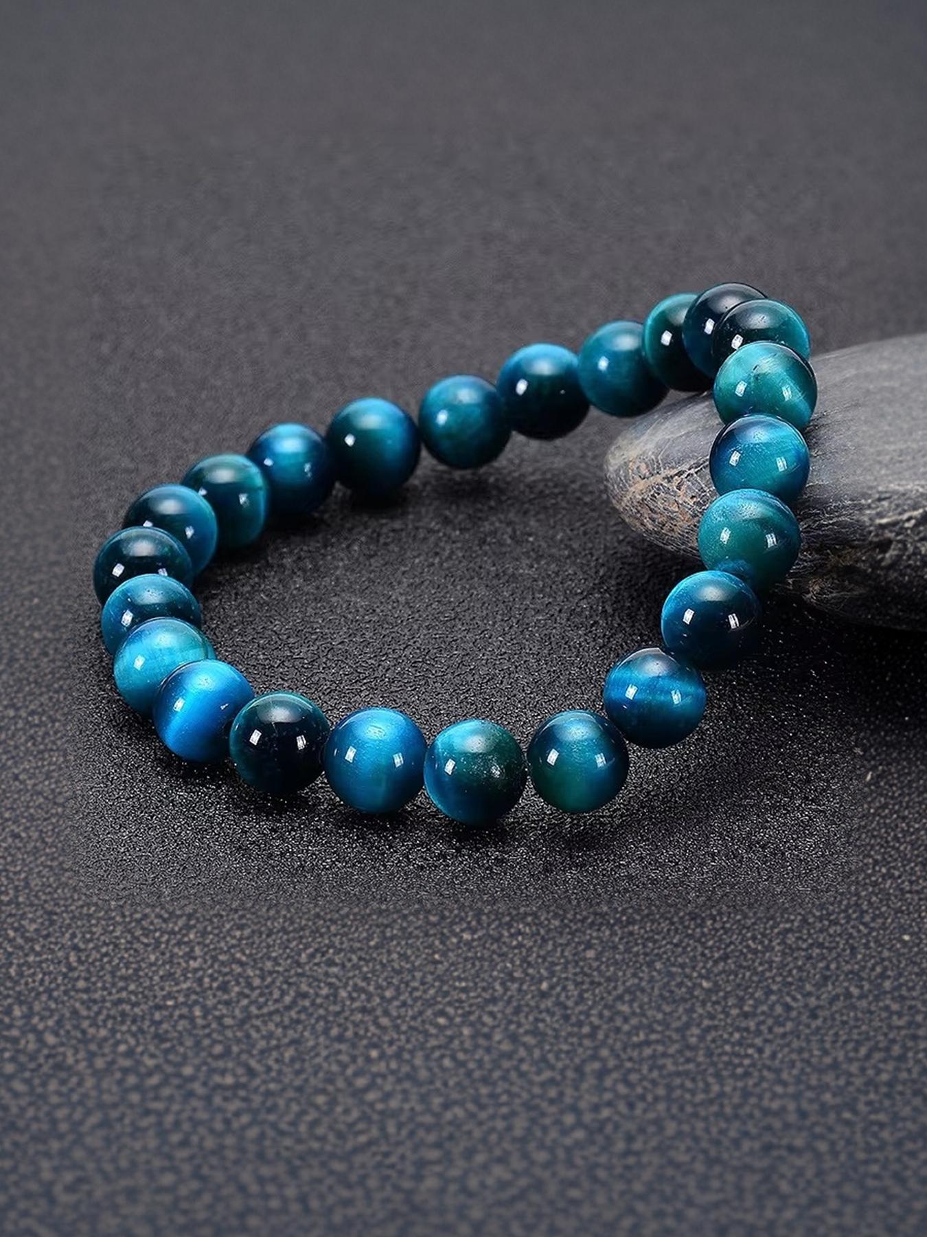 1Pc 6/8/10/12mm Minimalist Blue Tiger Eye Stone Beaded Bracelet Natural Stone Round Beads Bracelet For Daily Decoration