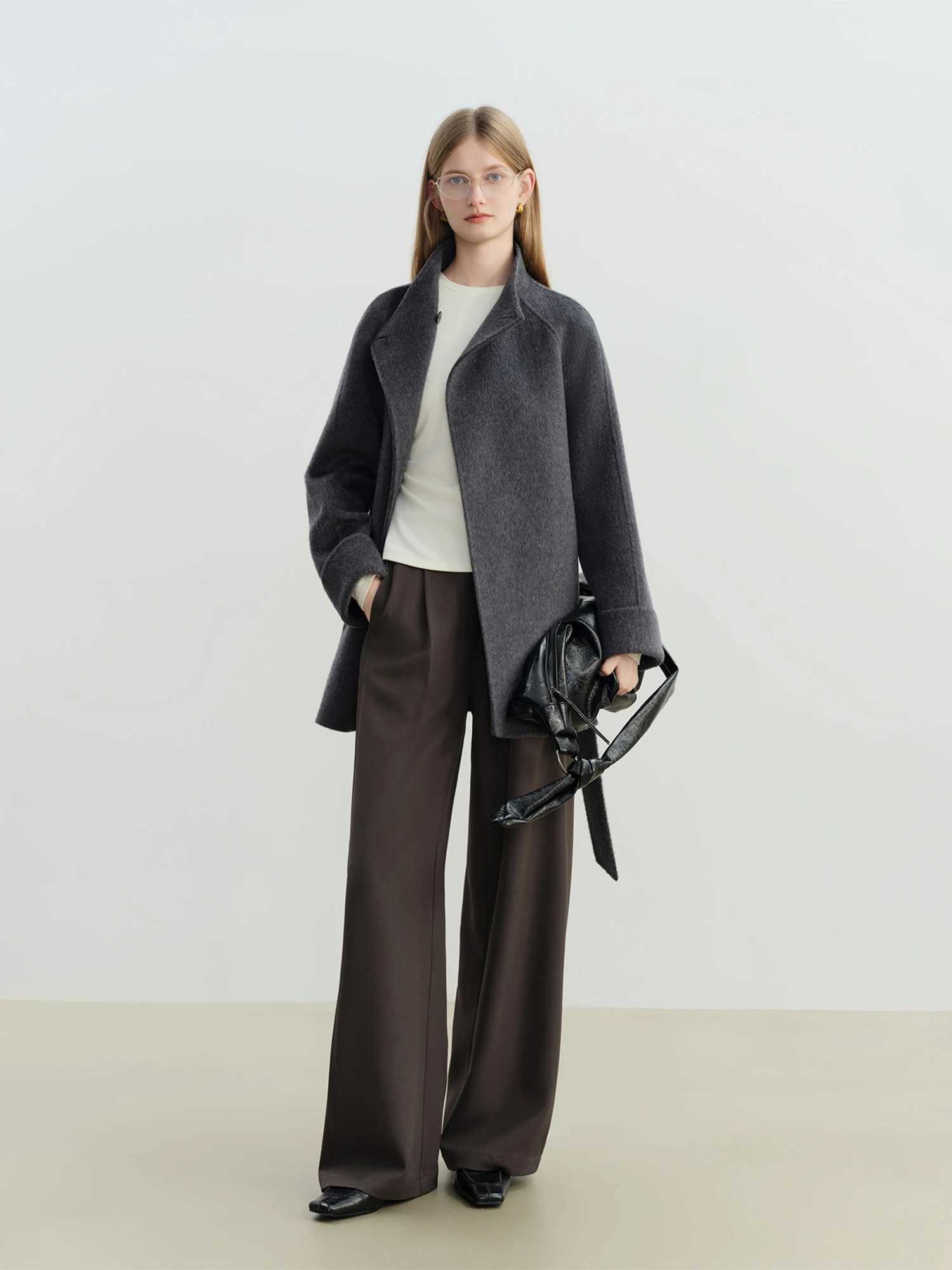 ZIQIAO 2025 New Arrival Chic Double Sided Camel Wool Blend Coat Elegant Short Jacket with College-Inspired Design Autumn Winter J251124