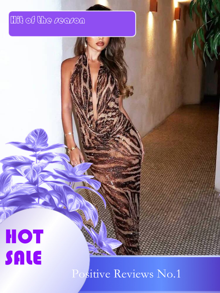 Dongdumaoyi Townlike Deep V Neck Diamonds Sexy Party Dress Women Halter Spring Summer Vortex Print Slim Bodycon Maxi Long Dresses