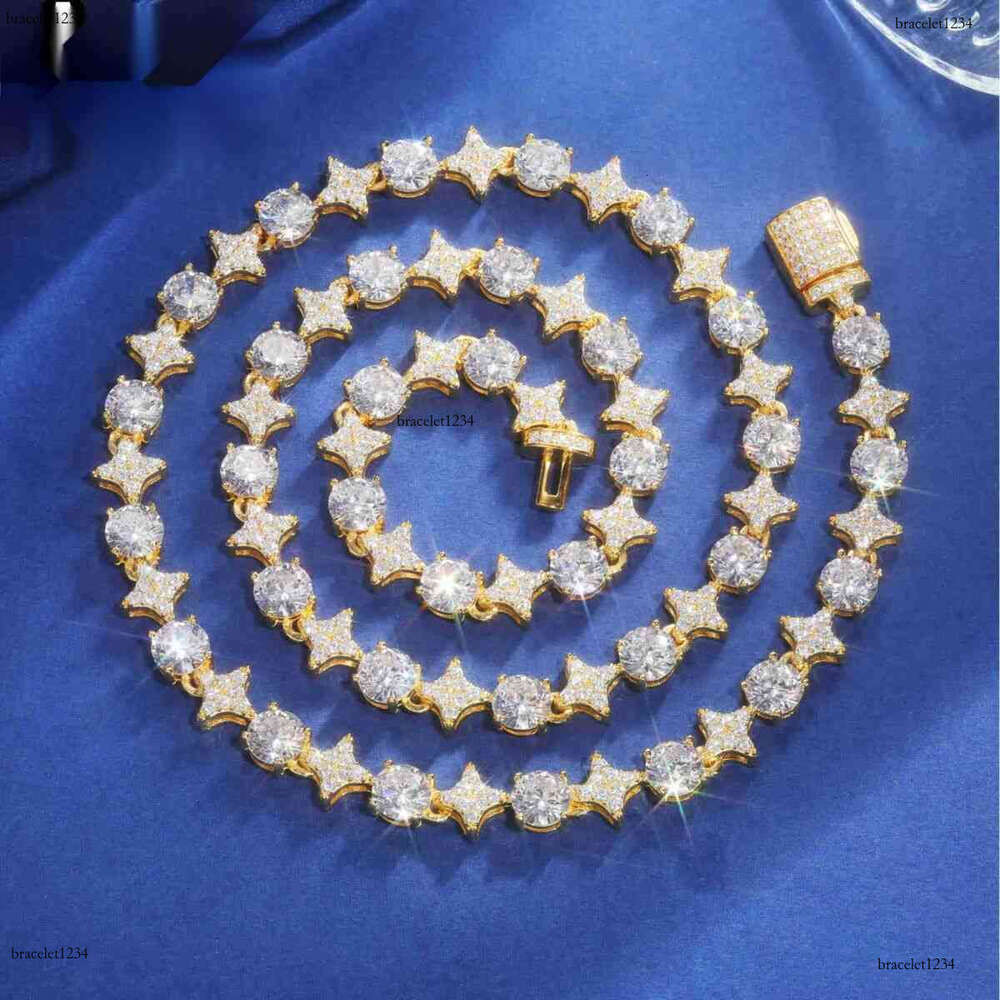 Sterg Sier Star Round Moissanite Tennis Chain Necklace New Design Hip Hop Couple Fine Jewelry Femme For Valentine