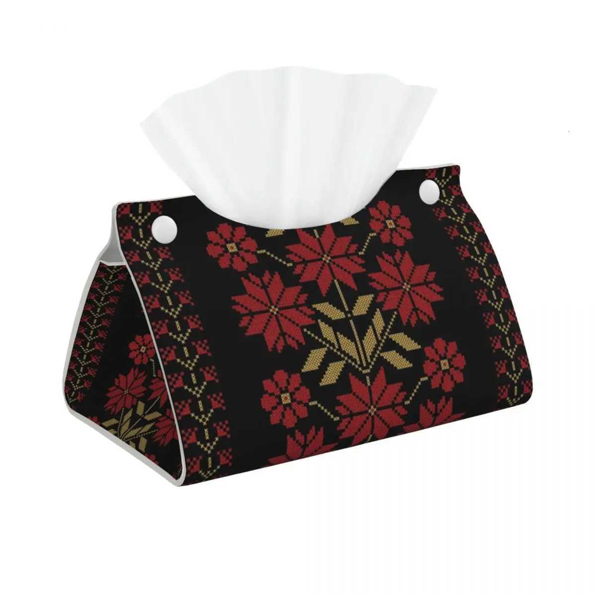 Custom Palestinians Flowers Art Tissue Box Cover Rectangular PU Leather Arabic Folk Art Facial Tissue Box Holder for ToiletM251124