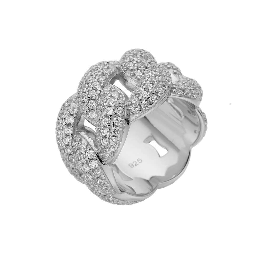 Fine Jewelry Hip Hop Ring Gold Plated Iced Out VVS Moissanite Diamond 925 Sterling Silver Cuban Chain Link Ring for Men