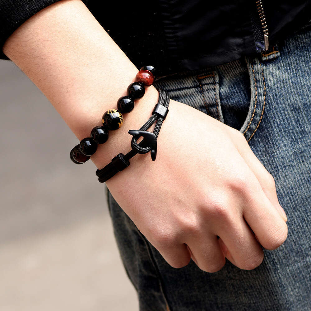 Chino Hot selling Alloy Anchor Men's Polyester Rope Navy Style Spliced Colored Bracelet