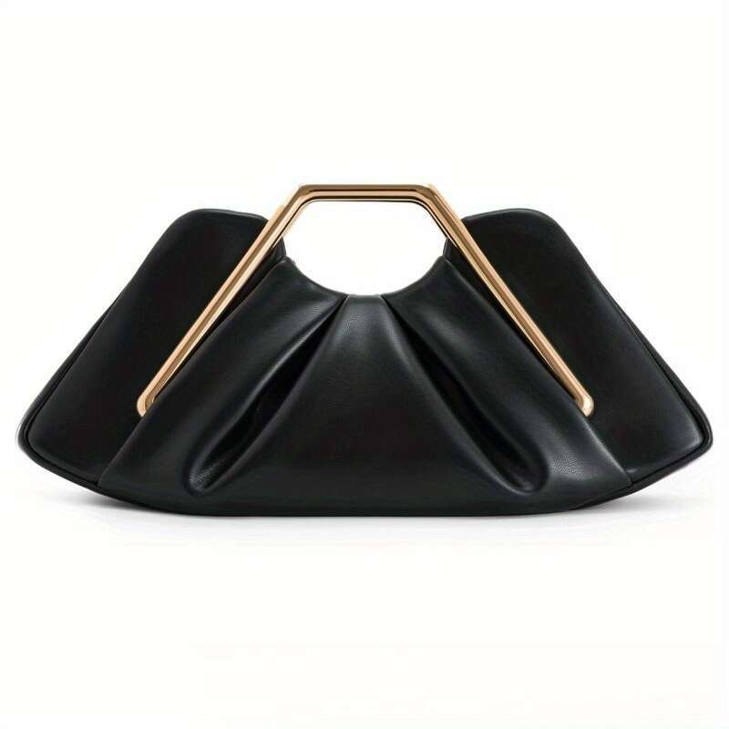 Women's Top-Grain Retro Cloud Handbag Golden-Tone Hardware & Detachable Strap, Pleated Zippered Evening Clutch/Wallet-Pouch /Beige/Black Large Lu
