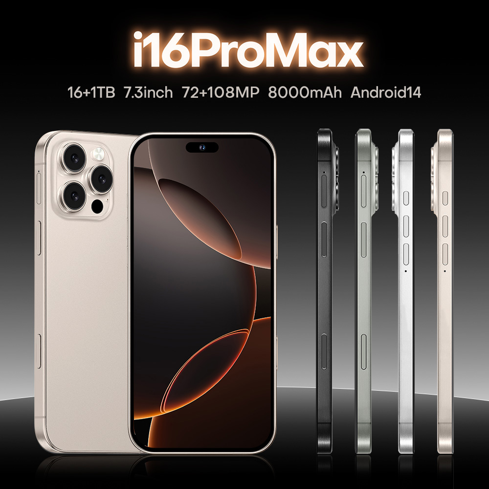i16 Pro Max Android Phone 7.3-inch HD,Android 14 ,Snapdragon 8 Gen 3 CPU,16GB+1TB ,72MP+108MP Camera Pixels, 8000mAh Battery 5G Dual Sim Card,Global V
