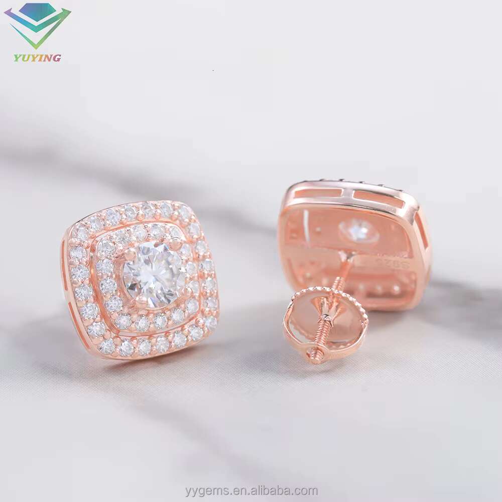 Wholesale Price Trendy Earrings S925 Silver White/rose Gold Plated D Color Vvs Moissanite Women Girl Jewelry Stud