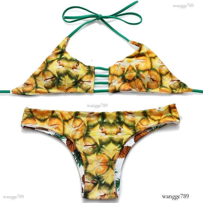 Reversible Pineapple Printed Bikinis Set For Women Swimwear Beachwear Bathing Suit Free Shipping