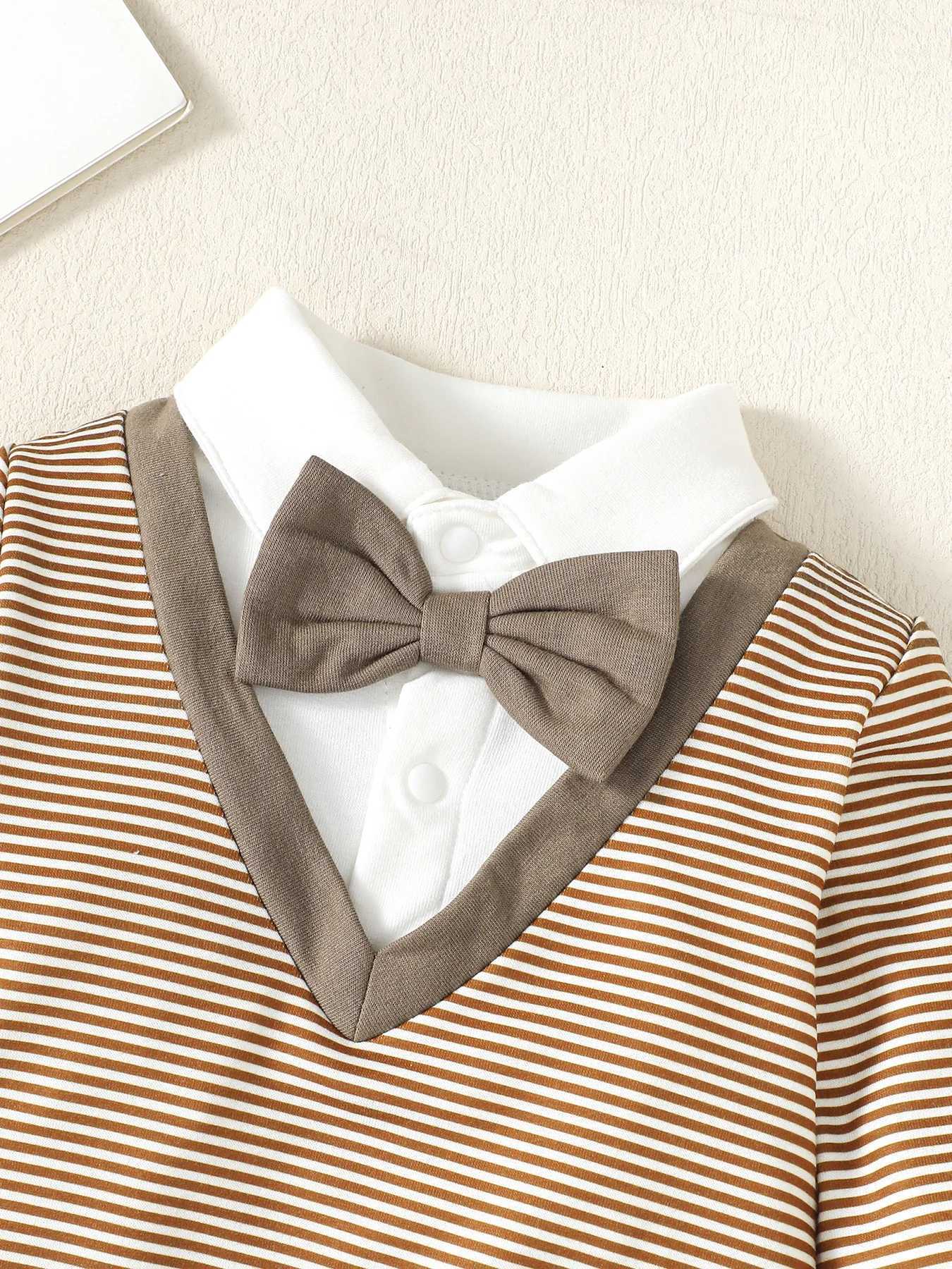 Clothing Sets 0-3 Years Baby Boy Set Bow Striped College Style Top+Pants 2Pcs/Set Toddler Baby Boy Spring and Autumn Set Baby clothing R250424 07TE