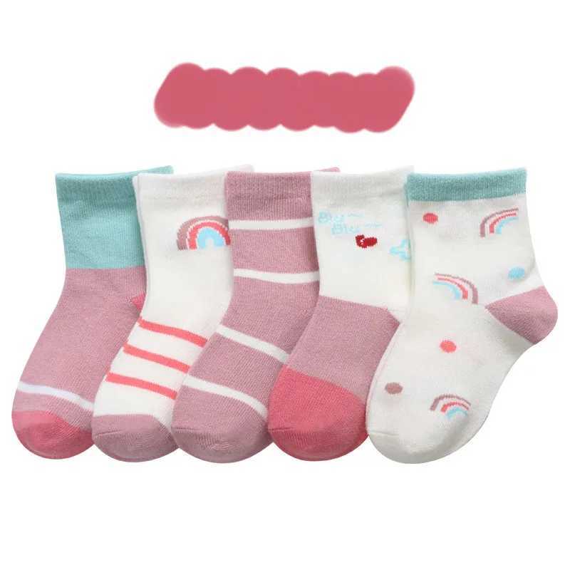 5 Pairs/Lot Autumn Winter High Elastic Simple Children Socks Korean Cotton Stripes Solid Color Alphabet Boys Girls Socks 1-12 Y G251124