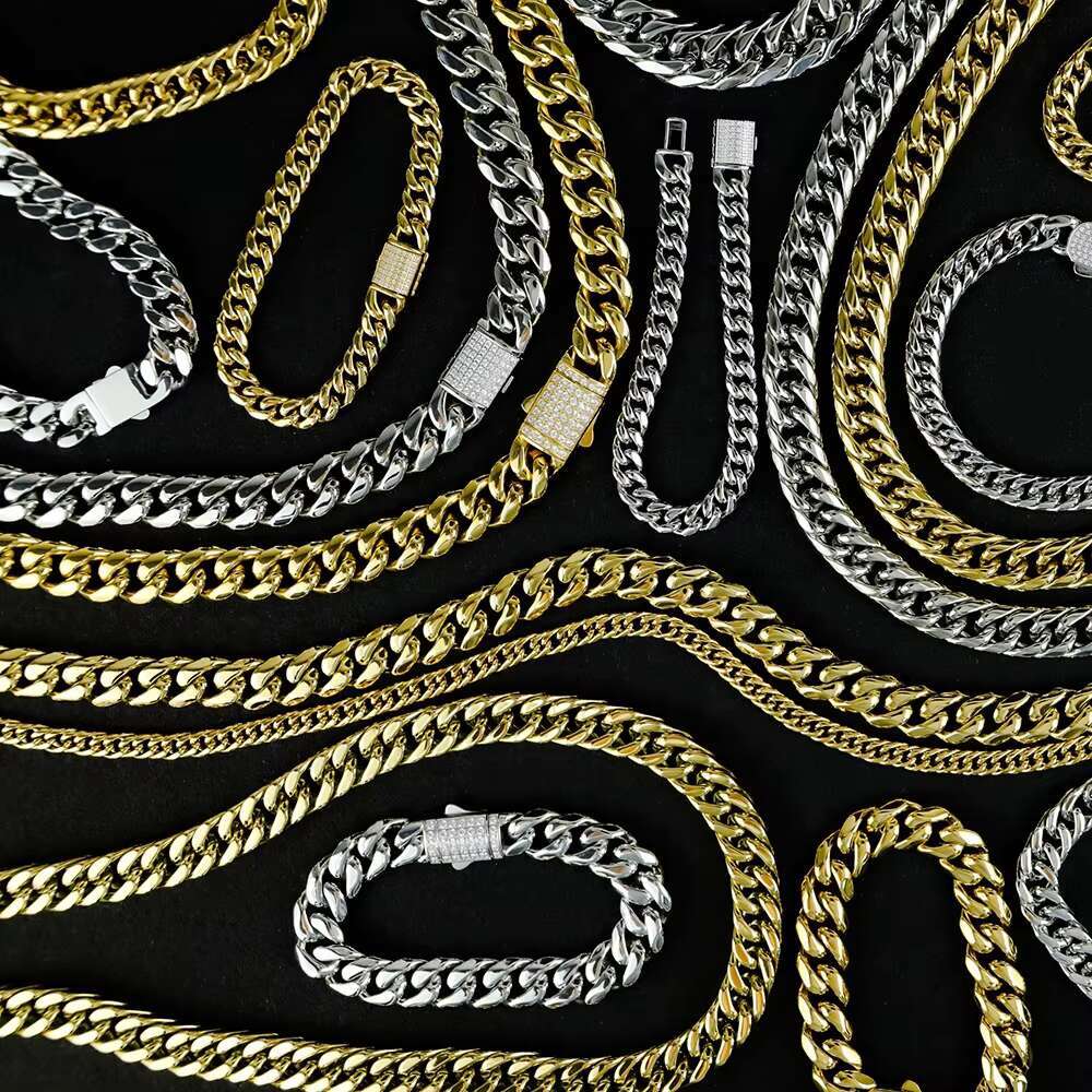 Custom Jewelry 18K Gold Plated Stainless Steel Cuban Link Chain Necklace Hip Hop Necklace Jewelry for Men Polished Finish
