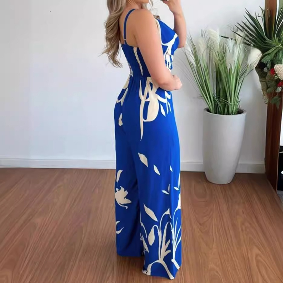 2024 Fashionable and Elegant Hanging Strap Open Back Waist Wide Leg jumpsuit for Women