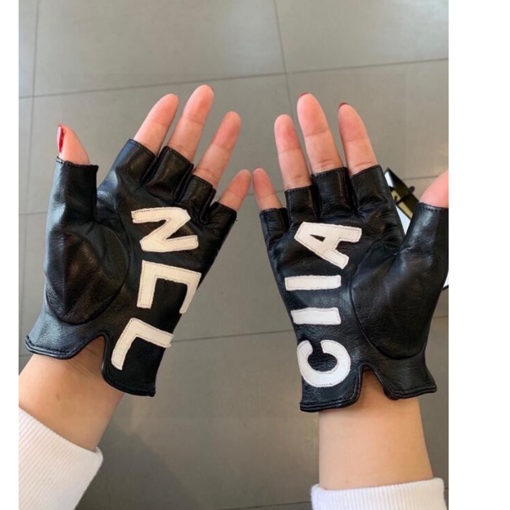 Five Fingers Gloves Fashion Classic Letter luxury Designer Fingerless Gloves Women Leather Gloves Sheepskin Mittens Touch Screen black